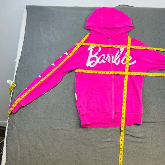 Barbie Hot Pink Graphic Hoodie Stars‎ Logo Full Zip Size S Moviecore Y2K - Picture 4 of 8